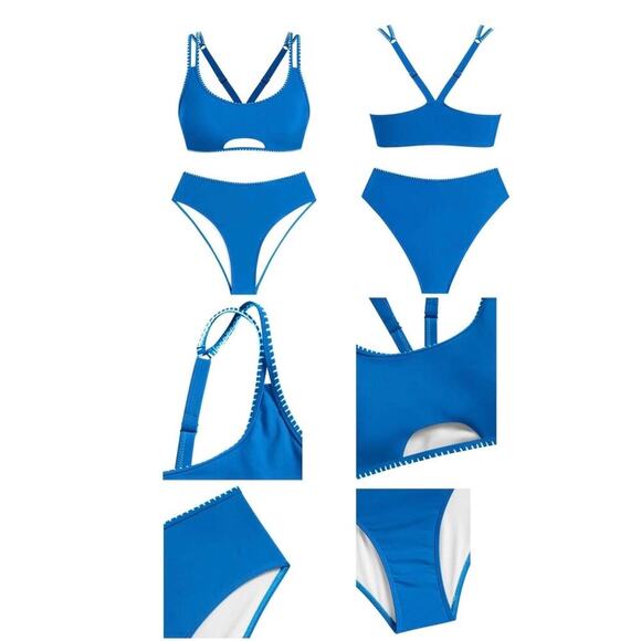 Blue High-Waisted Two-Piece Bikini Swimsuit Women’s Size Small Beach Swimwear - Picture 6 of 6